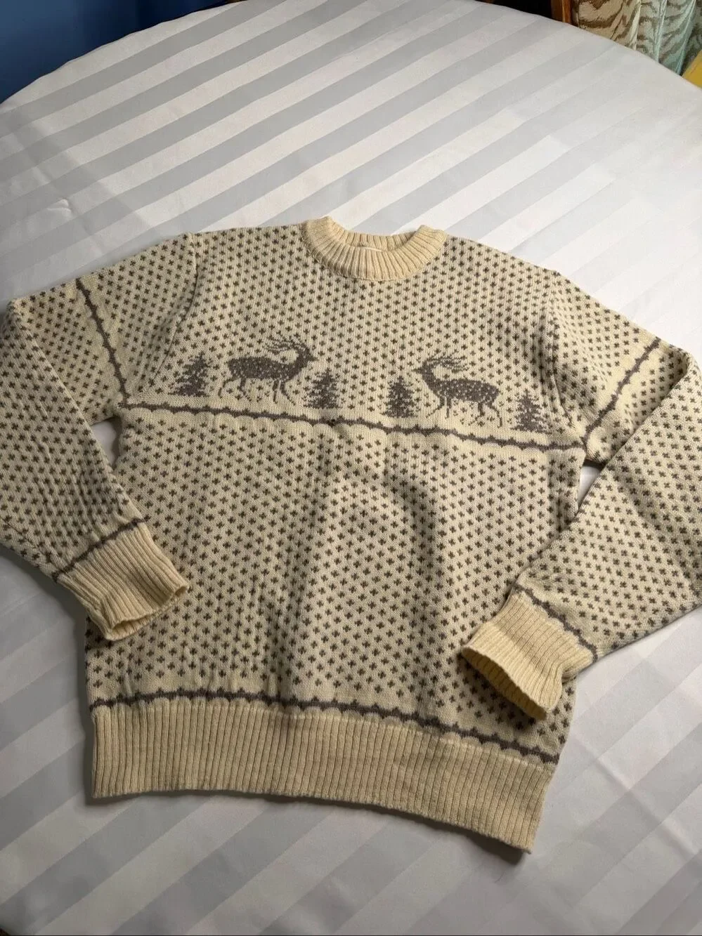 Green Mountain Threadworks Vintage Wool Fair Isle Deer Sweater Size XL